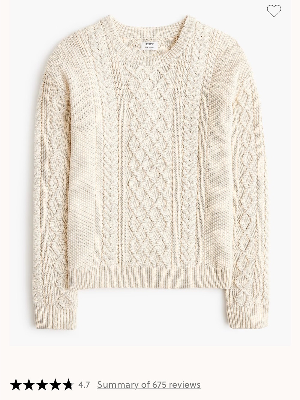 J Crew 100% Cotton Cream Cable Knit Fisherman Sweater 2X Oversized